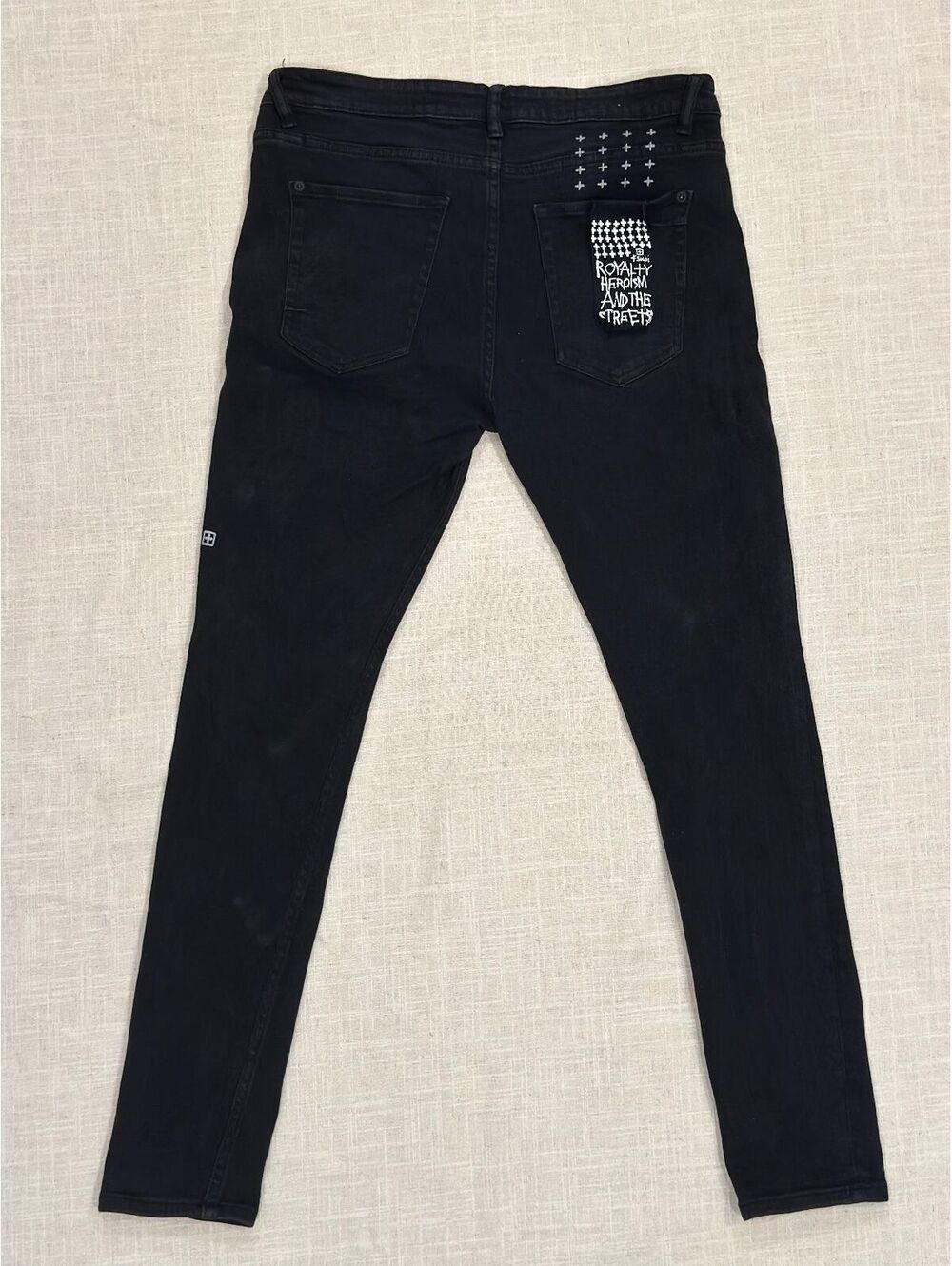Ksubi Van Winkle Ace Black Slice Ripped Mens 36x30 Faded Distressed Skinny Jeans - Picture 3 of 9